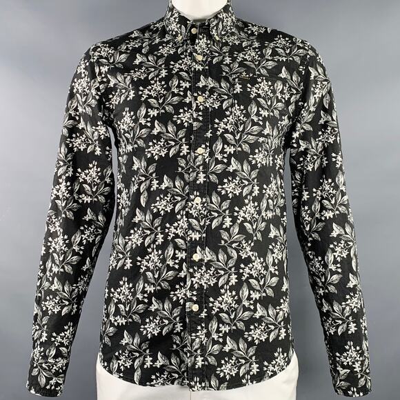 SCOTCH AND SODA Size M Black Grey Floral Cotton One Pocket Long Sleeve Shirt - Picture 1 of 7